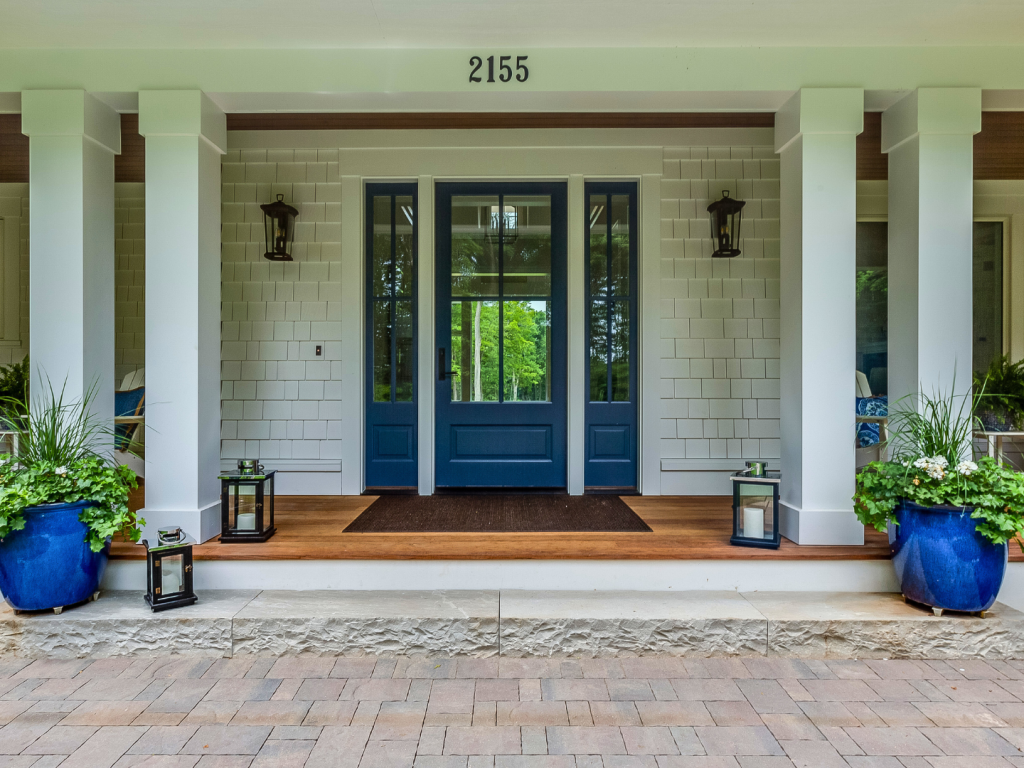 Traditional front door blue with large glass