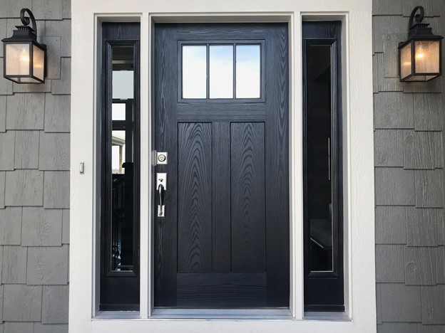 Black Exterior Door with two sidelights